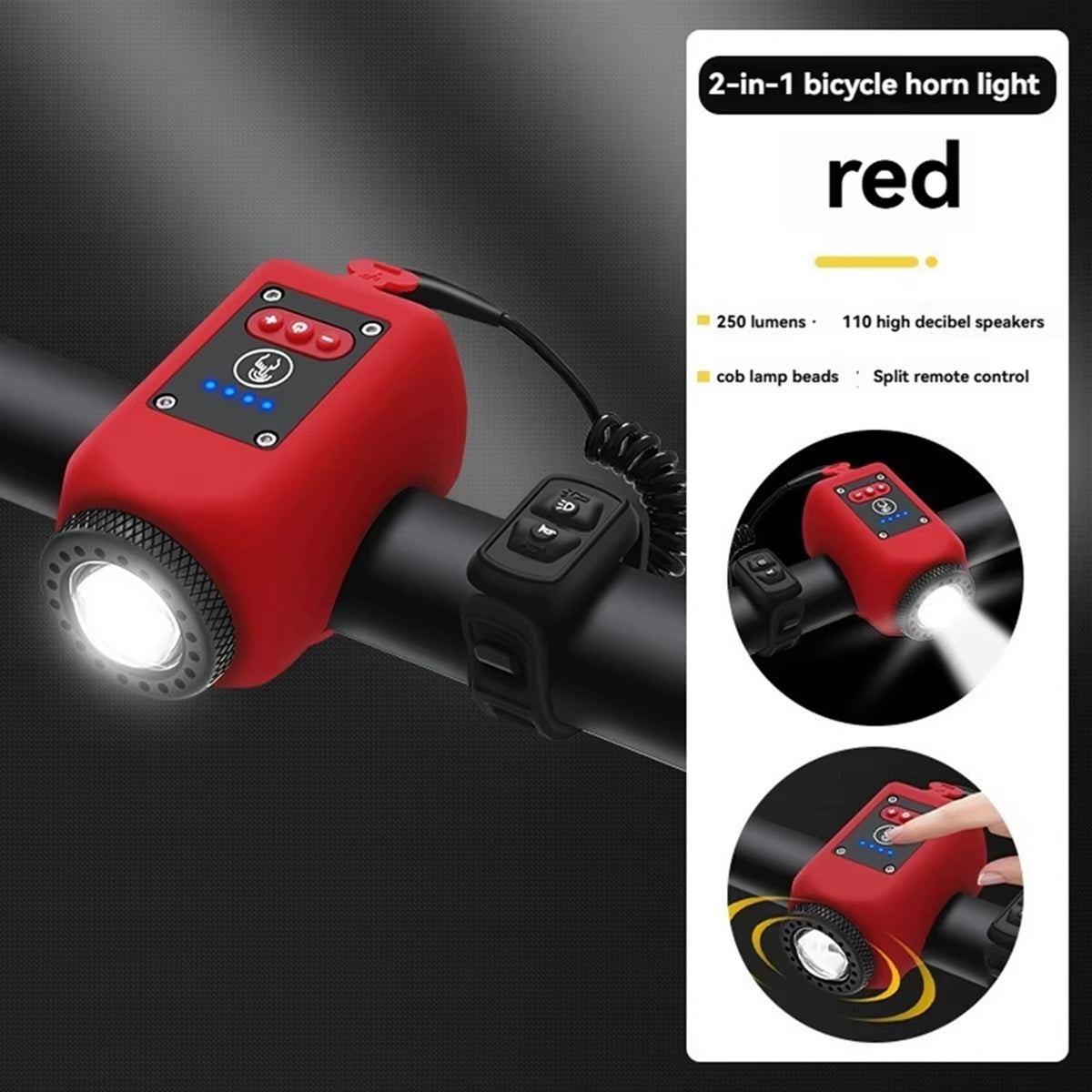 ABMO Bike Light and Horn 2-In-1 Set for Night Riding, Night Cycling Flashlight Accessories, 4 Light Modes, Ipx5 Black