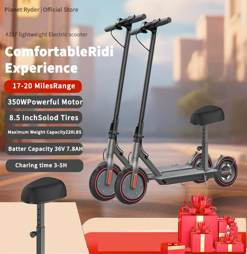Electric Scooter with Seat, Long-Range Portable Commuting Scooter for Adults with Braking System and App , Lightweight ,350W/500W Motor, Top Speed 19/21 Mph, Max 18/20/21Miles Ranges, Foldable E Scooter for Adults with 8.5Inch Solider Tire.