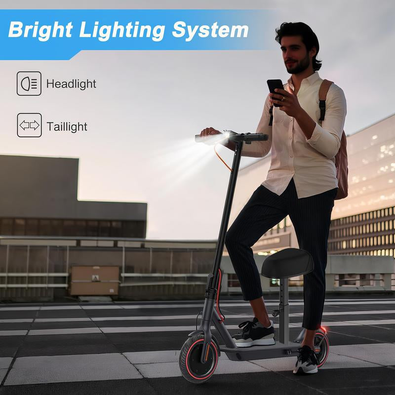 Electric Scooter with Seat, Long-Range Portable Commuting Scooter for Adults with Braking System and App , Lightweight ,350W/500W Motor, Top Speed 19/21 Mph, Max 18/20/21Miles Ranges, Foldable E Scooter for Adults with 8.5Inch Solider Tire.