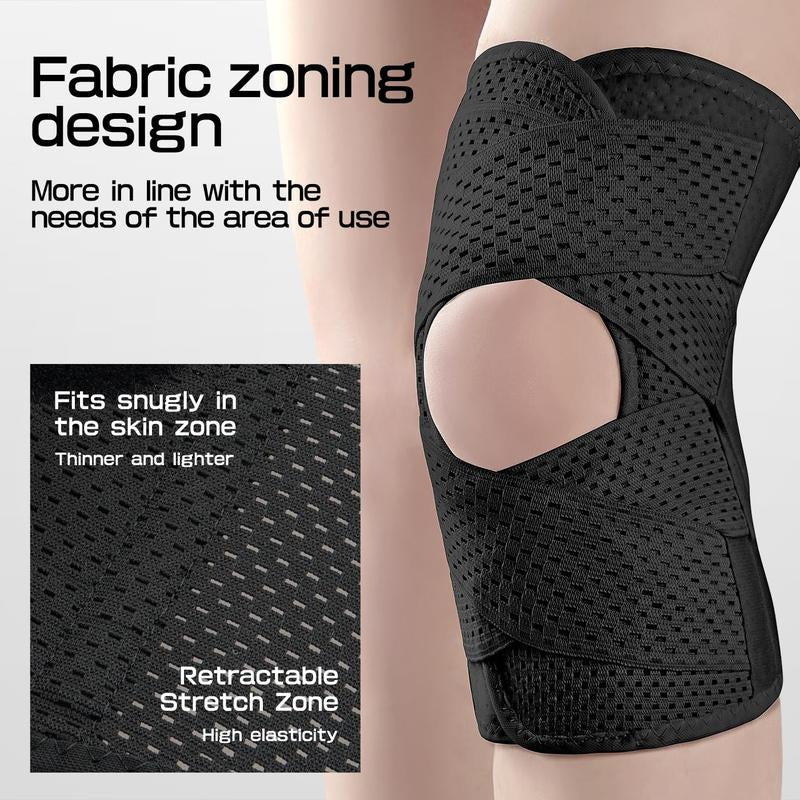 Knee Brace with Side Stabilizers, Professional Knee Compression Support Brace for Men Women, Adjustable Knee Wrap with Patella Pad, Relief Pain for Meniscus Tear ACL MCL Arthritis Injuries (Black, XL)