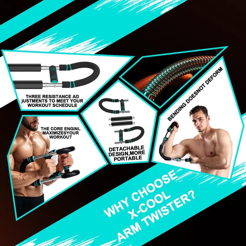 Arm Trainer for Men - Full Upper Body Fitness Equipment with High Strength Metal Spring & Anti-Slip Foam Handles - Portable & Detachable Home Gym Workout Bar for Chest, Arms, Biceps, Abs, Shoulders, and Back Exercises