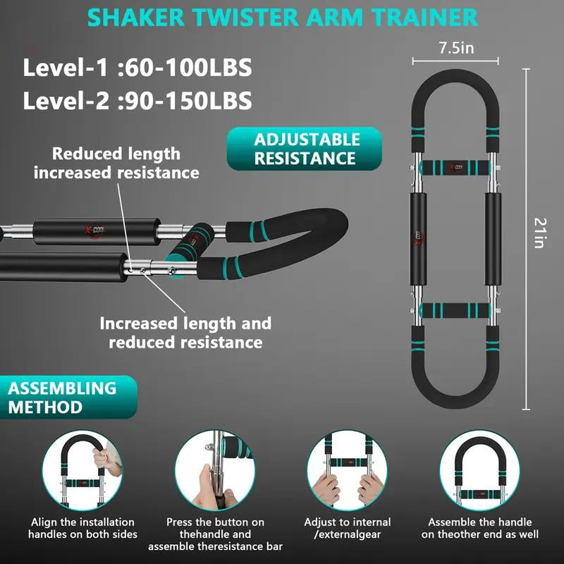 Arm Trainer for Men - Full Upper Body Fitness Equipment with High Strength Metal Spring & Anti-Slip Foam Handles - Portable & Detachable Home Gym Workout Bar for Chest, Arms, Biceps, Abs, Shoulders, and Back Exercises