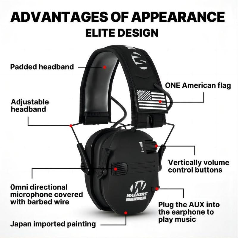 Electronic Hearing Protector, Noise Reduction Earmuffs, Head Mounted Wired Earmuffs, Hearing Protection-Earphone for Shooting, Hunting, Outdoor Activities