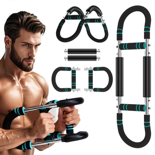 Arm Trainer for Men - Full Upper Body Fitness Equipment with High Strength Metal Spring & Anti-Slip Foam Handles - Portable & Detachable Home Gym Workout Bar for Chest, Arms, Biceps, Abs, Shoulders, and Back Exercises