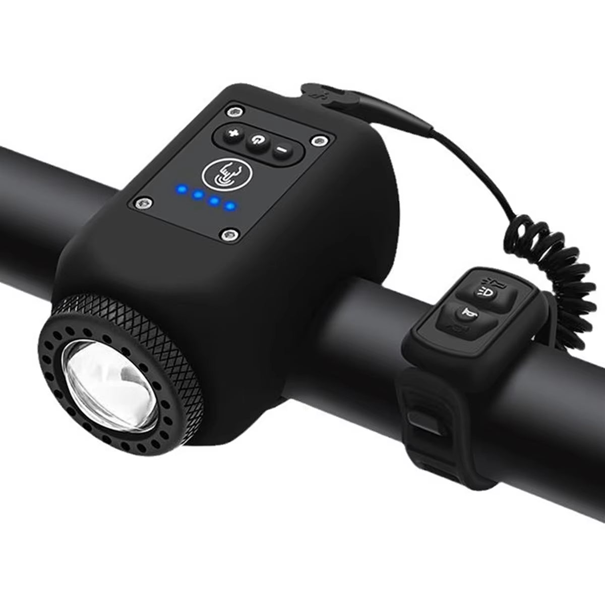 ABMO Bike Light and Horn 2-In-1 Set for Night Riding, Night Cycling Flashlight Accessories, 4 Light Modes, Ipx5 Black
